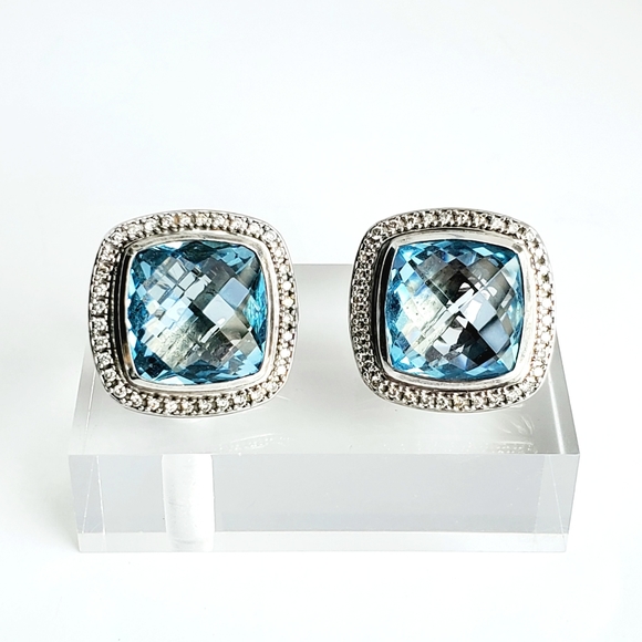 DAVID YURMAN Albion 14mm Blue Topaz Diamond Earrings - Picture 2 of 7